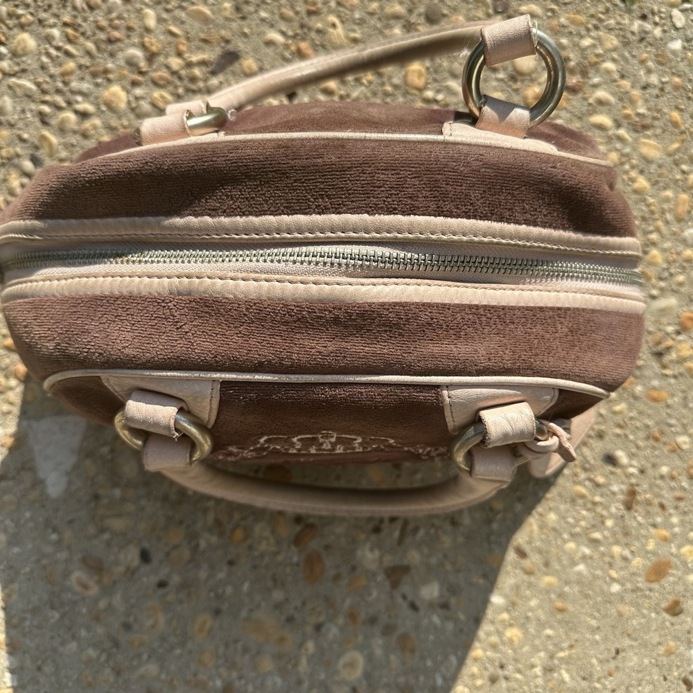 JUICY COUTURE Brown‎ Brown Pink Velvet  Bowling Bag La Couture Y2K Vintage Queen - Picture 12 of 16